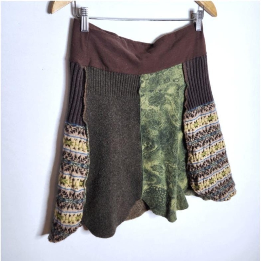 Rethreadz‎ Upcycled Clothing Wool Mini Skirt Womens Medium Fair Isle Gored Y2K